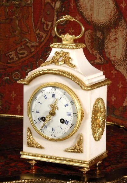 ***** Sold ***** Ormolu and White Marble Pendule D'officier